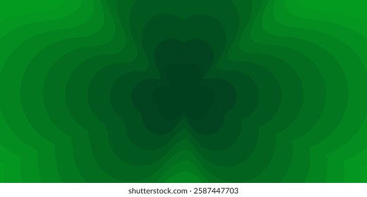 St Patricks day background. Monochrome horizontal background of clover shaped tunnel. Rainbow romantic pattern in green gradient color. Trendy vector illustration in style retro 60s, 70s.
