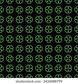 St. Patrick's Day Background. Neon Lucky Shamrock, Clover Pattern vector illustration