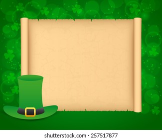 St Patrick's day background with parchment and hat