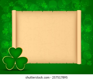 St Patrick's day background with parchment and shamrock