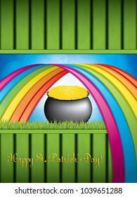 St. Patrick's Day background with pot of gold and rainbow.Vector illustration.