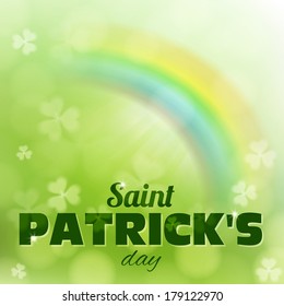St. Patrick's Day background with rainbow and shamrock