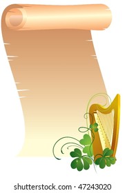 St. Patrick's Day background with scroll and harp