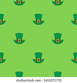 St. Patrick's Day background. Seamless doodle pattern of leprechaun hats. Illustration in flat style. Vector 8 EPS.