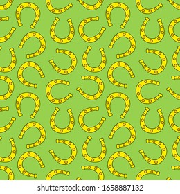 
St. Patrick's Day background. Seamless doodle pattern of horseshoes. Illustration in flat style. Vector 8 EPS.
