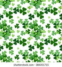 St Patrick's Day background. Seamless shamrock pattern. Ireland symbol pattern. Vector illustration