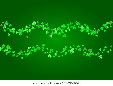 St patricks day background with shamrock. Lucky trefoil confetti. Glitter frame of clover leaves. Template for party invite, retail offer and ad. Happy st patricks day backdrop