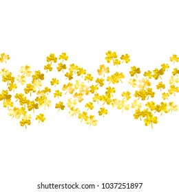 St patricks day background with shamrock. Lucky trefoil confetti. Glitter frame of clover leaves. Template for poster, gift certificate, banner. Greeting st patricks day backdrop.