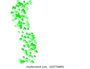 St patricks day background with shamrock. Lucky trefoil confetti. Glitter frame of clover leaves. Template for party invite, retail offer and ad. Festal st patricks day backdrop
