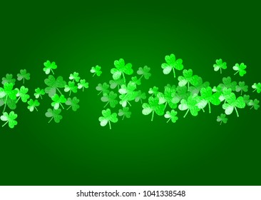 St patricks day background with shamrock. Lucky trefoil confetti. Glitter frame of clover leaves. Template for flyer, special business offer, promo. Greeting st patricks day backdrop