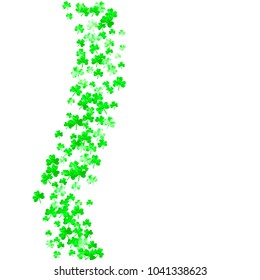 St patricks day background with shamrock. Lucky trefoil confetti. Glitter frame of clover leaves. Template for poster, gift certificate, banner. Merry st patricks day backdrop.
