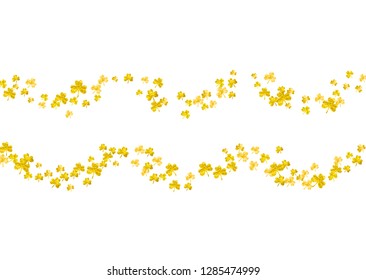 St patricks day background with shamrock. Lucky trefoil confetti. Glitter frame of clover leaves. Template for poster, gift certificate, banner. Greeting st patricks day backdrop