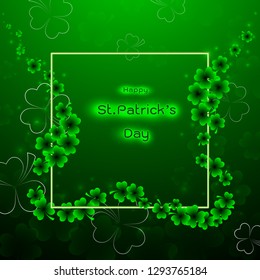 St. Patrick's Day background with shamrock on green background,for happy holiday,invitation or greeting card,vector illustration