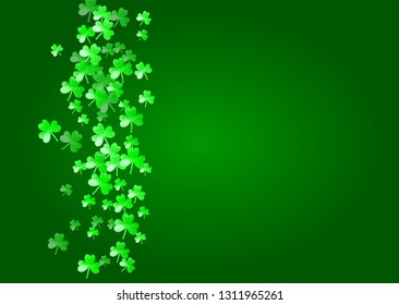 St patricks day background with shamrock. Lucky trefoil confetti. Glitter frame of clover leaves. Template for party invite, retail offer and ad. Greeting st patricks day backdrop