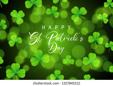 St Patrick's Day background with shamrock on bokeh lights design