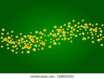 St patricks day background with shamrock. Lucky trefoil confetti. Glitter frame of clover leaves. Template for voucher, special business ad, banner. Festive st patricks day backdrop