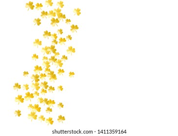 St patricks day background with shamrock. Lucky trefoil confetti. Glitter frame of clover leaves. Template for party invite, retail offer and ad. Festal st patricks day backdrop