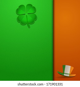 St Patrick's Day background with Shamrock and Hat on a Green Leather background