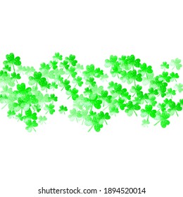 St patricks day background with shamrock. Lucky trefoil confetti. Glitter frame of clover leaves. Template for voucher, special business ad, banner. Dublin st patricks day backdrop.