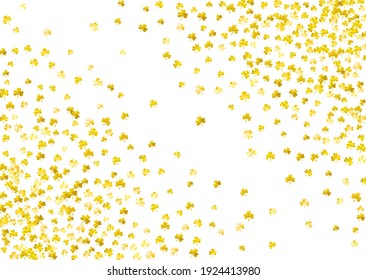 St patricks day background with shamrock. Lucky trefoil confetti. Glitter frame of clover leaves. Template for special business offer, banner, flyer. Merry st patricks day backdrop