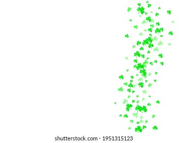 St patricks day background with shamrock. Lucky trefoil confetti. Glitter frame of clover leaves. Template for gift coupons, vouchers, ads, events. Merry st patricks day backdrop