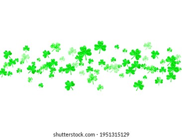 St patricks day background with shamrock. Lucky trefoil confetti. Glitter frame of clover leaves. Template for special business offer, banner, flyer. Festal st patricks day backdrop