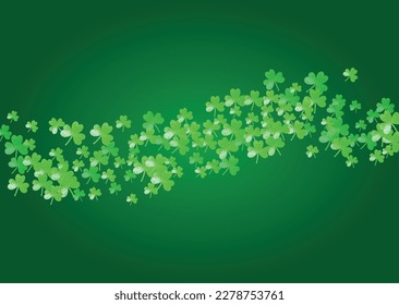 St patricks day background with shamrock. Lucky trefoil confetti. Glitter frame of clover leaves. Template for gift coupons, vouchers, ads, events. Happy st patricks day backdrop