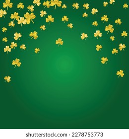 St patricks day background with shamrock. Lucky trefoil confetti. Glitter frame of clover leaves. Template for party invite, retail offer and ad. Holiday st patricks day backdrop.