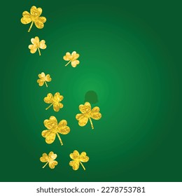 St patricks day background with shamrock. Lucky trefoil confetti. Glitter frame of clover leaves. Template for flyer, special business offer, promo. Festive st patricks day backdrop.