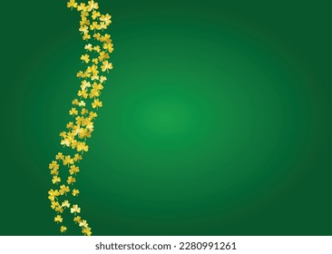 St patricks day background with shamrock. Lucky trefoil confetti. Glitter frame of clover leaves. Template for poster, gift certificate, banner. Greeting st patricks day backdrop