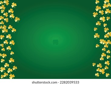 St patricks day background with shamrock. Lucky trefoil confetti. Glitter frame of clover leaves. Template for poster, gift certificate, banner. Dublin st patricks day backdrop