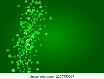 St patricks day background with shamrock. Lucky trefoil confetti. Glitter frame of clover leaves. Template for voucher, special business ad, banner. Irish st patricks day backdrop