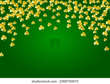 St patricks day background with shamrock. Lucky trefoil confetti. Glitter frame of clover leaves. Template for poster, gift certificate, banner. Greeting st patricks day backdrop