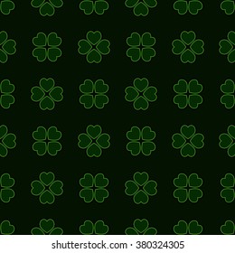 St. Patrick's Day Background. Shamrock, luck background. Cloverleaf seamless pattern. Vector illustration.