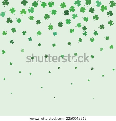 St Patricks day background with shamrock. Lucky trefoil confetti. Glitter frame of clover leaves. Template for party invite, retail offer and ad. Holiday st patricks day backdrop