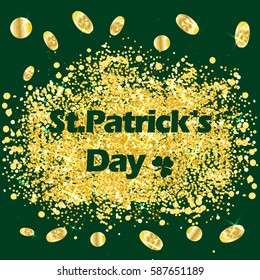 St Patrick's Day background with shiny coins. Vector illustration eps10