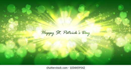 St Patricks day background. Spring rays, clover.