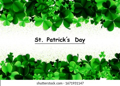 
St. Patrick's Day background with sprinkled clover leaves or trefoil. EPS 10 vector illustration.