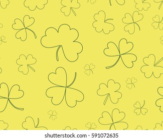 St Patrick's Day background with three leaves clover. Different shades of green color. The Symbol Of Ireland. The Irish pattern. Vector seamless backdrop clover, trefoil, shamrock 