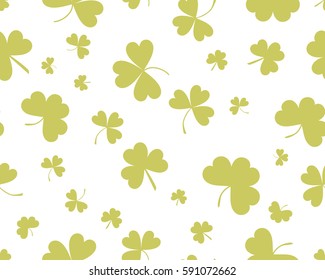St Patrick's Day background with three leaves clover. Green on white color. The Symbol Of Ireland. The Irish pattern. Vector seamless backdrop clover, trefoil, shamrock 