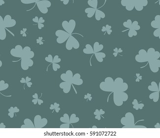 St Patrick's Day background with three leaves clover. Different shades of green color. The Symbol Of Ireland. The Irish pattern. Vector seamless backdrop clover, trefoil, shamrock 