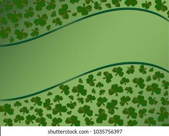 St Patrick's Day background. Vector illustration for lucky spring design with shamrock. Green clover border and frame isolated on green background. Ireland symbol pattern. 
