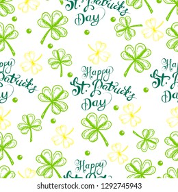 St. Patrick's Day background. Vector seamless pattern with irish symbols of St. Patrick' s holiday.