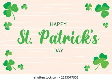 St. Patrick's Day background. Vector illustration with shamrock. Green clover border, horizontal frame. Sample symbol of Ireland. Irish header for the web.