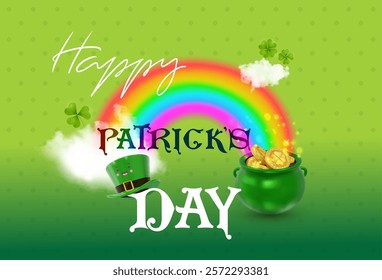 St. Patrick's Day background vector with stripes. Patrick's Day Celebration. Happy Saint Patrick's Day background. Cartoon Vector design for banner, flyer, greeting, green card. Ireland Feast day.