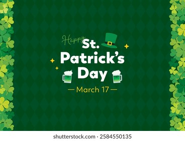 St. Patrick's Day background vector illustration with shamrocks. horizontal position.