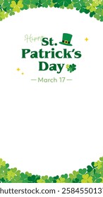 St. Patrick's Day background vector illustration with shamrocks. vertical position, 16:9 ratio.