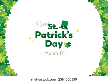 St. Patrick's Day background vector illustration with shamrocks. horizontal position.