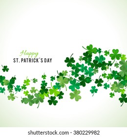 St Patrick's Day background. Vector illustration for lucky spring design with shamrock. Green clover wave border isolated on white background. Ireland symbol pattern. Irish header for web site.