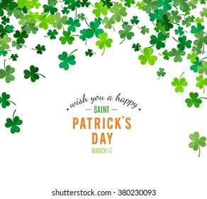 St Patrick's Day background. Vector illustration for luck spring design with shamrock. Green clover border and top arch frame isolated on white background. Ireland symbol pattern. Irish header for web